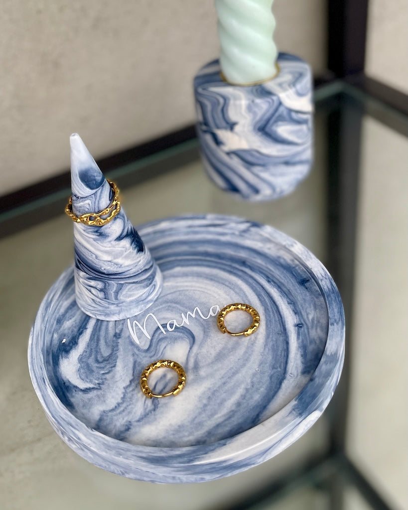 Blue/grey marble set with personalised text
