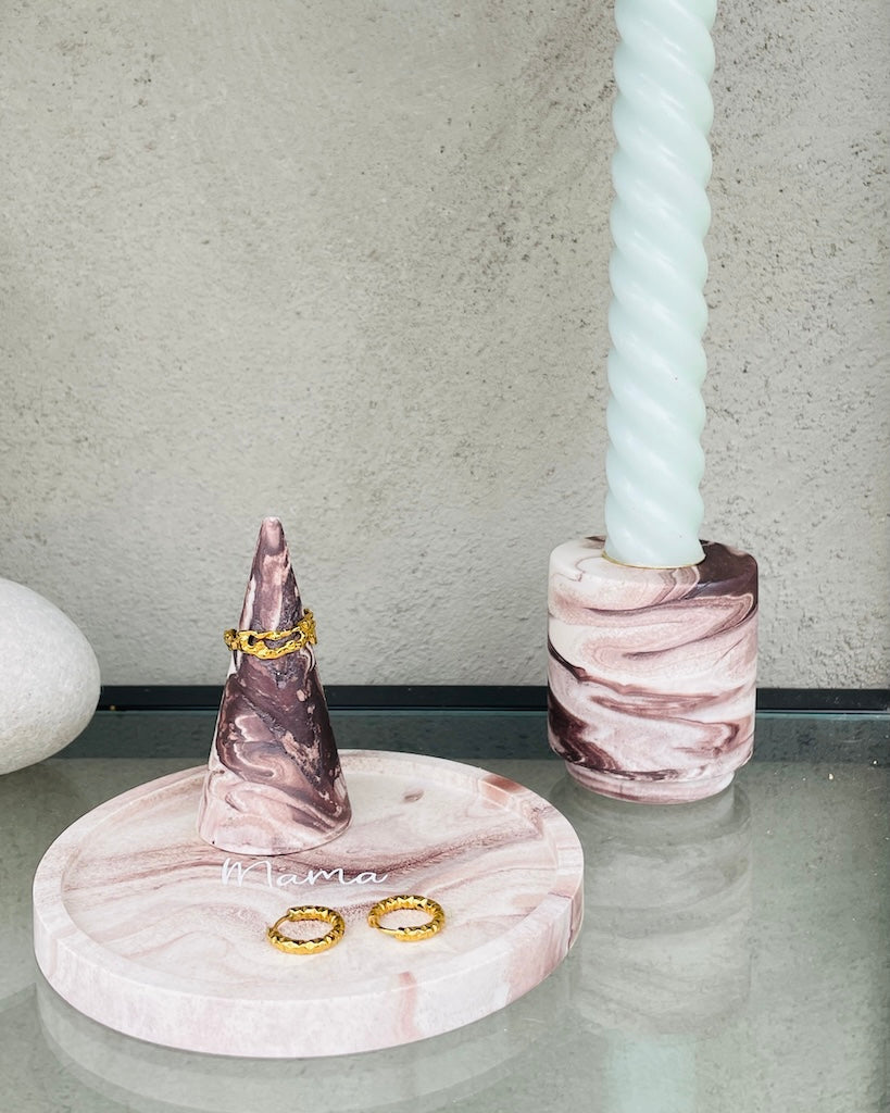 Sæt i rosa brun marmor med personlig tekst