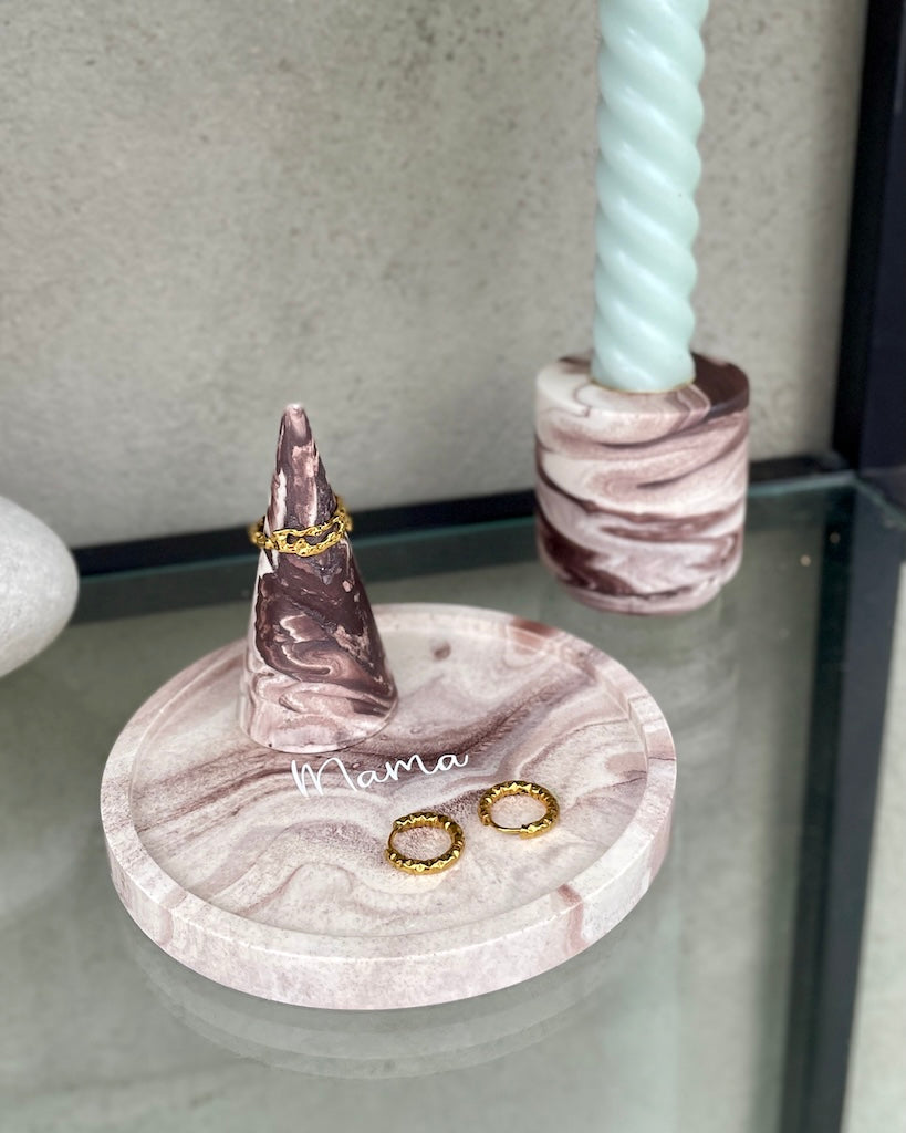 Sæt i rosa brun marmor med personlig tekst