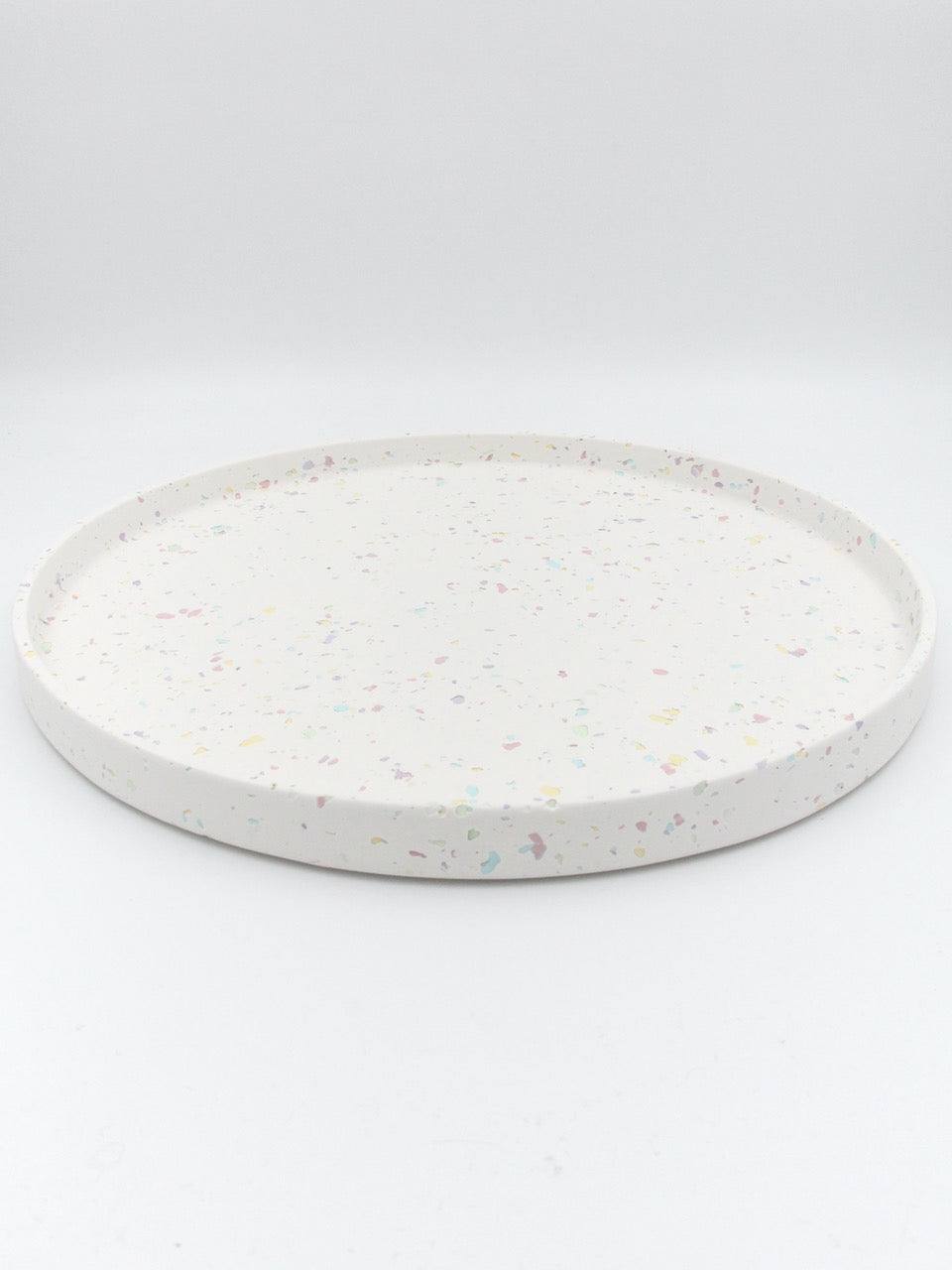 Large round tray - Pink and white "marble"