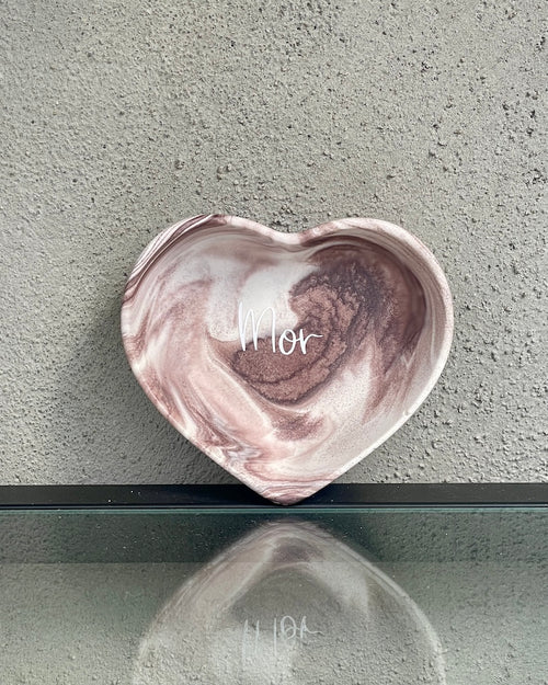 Mors dag hjerte skål - Rosa brun marmor