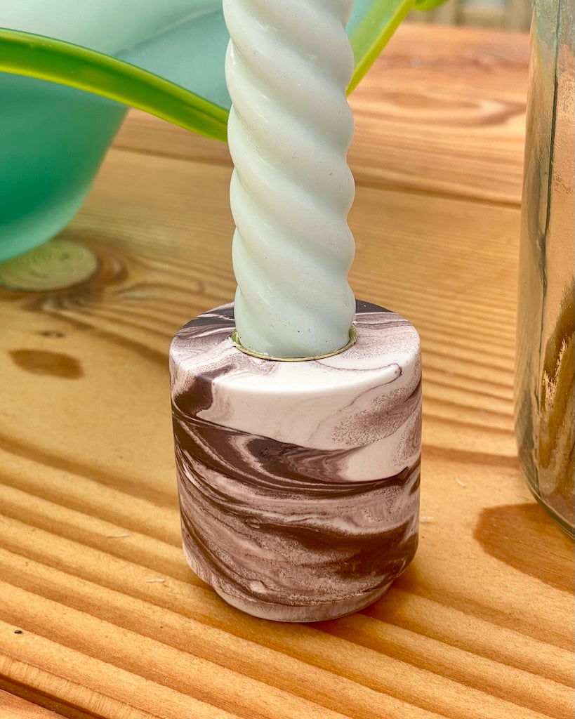 Set in rose brown marble with custom text