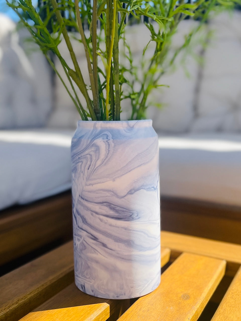 Høj vase - Blå/grå marmor
