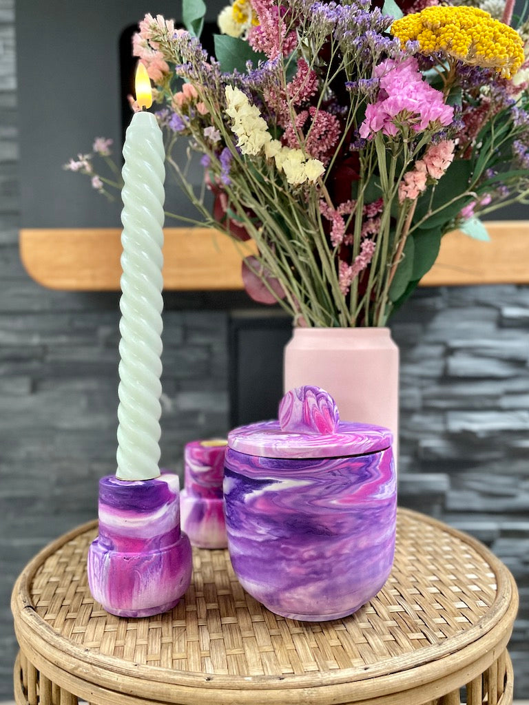 Jar with lid - Purple &amp; pink marble