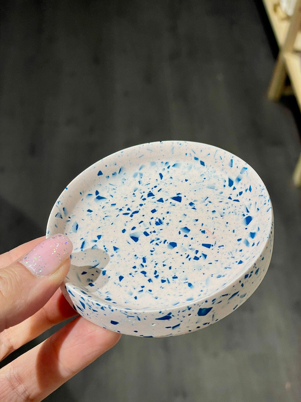 Jewelry bowl - Delicate pink with blue terrazzo