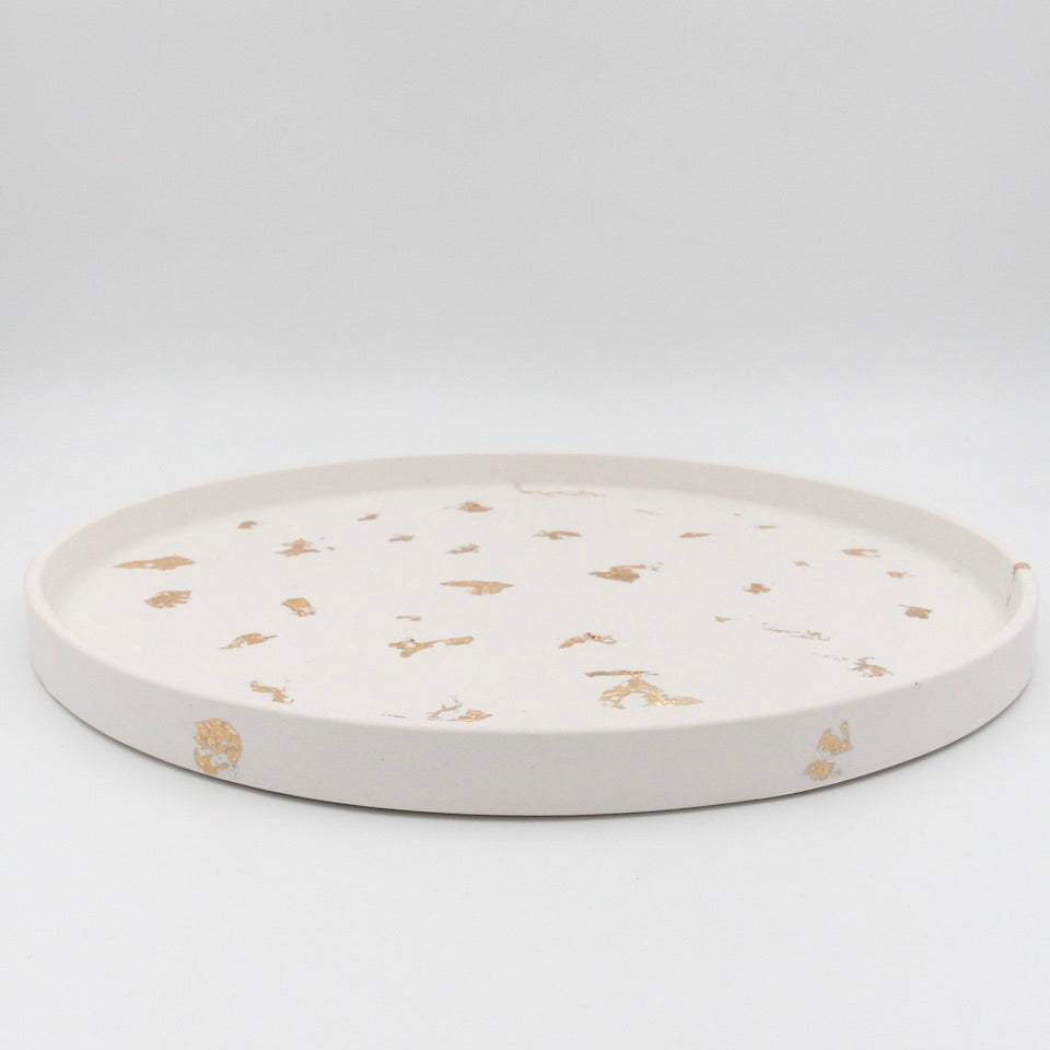 Large round tray - Warm yellow "marble"