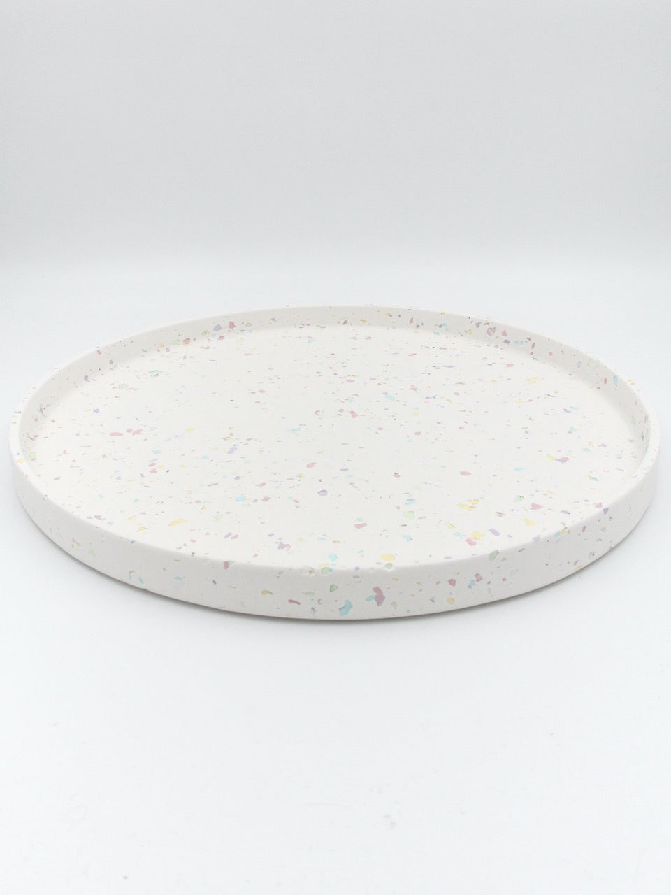 Large round tray -  Pink and white "marble"