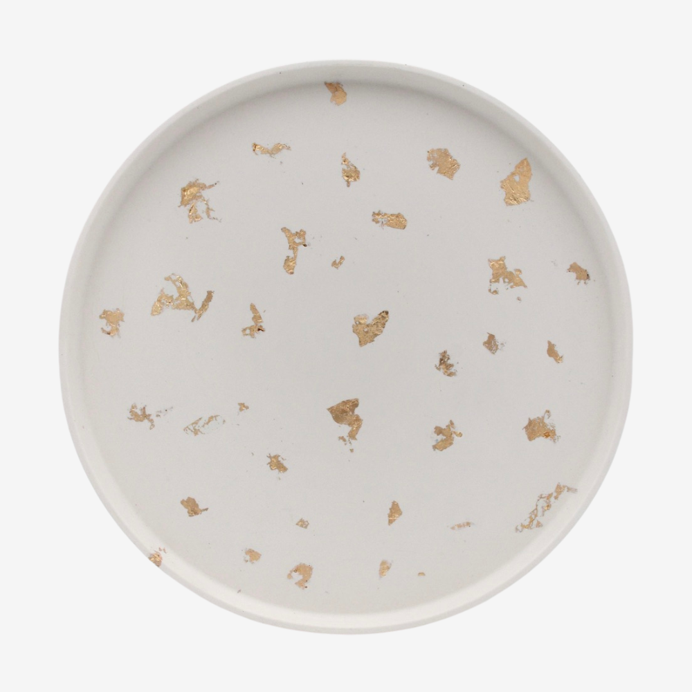 Large round tray - Warm yellow "marble"